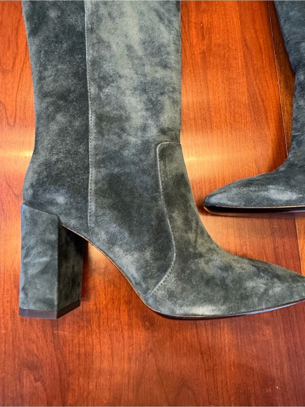 ROGER VIVIER Women's Knee-High Suede Block Heel Boots - Teal Green